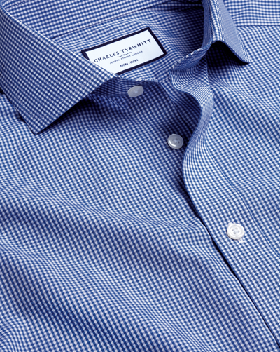 Charles Tyrwhitt Men's  Cutaway Collar Non-iron Poplin Mini Gingham Check Dress Shirt In Blue