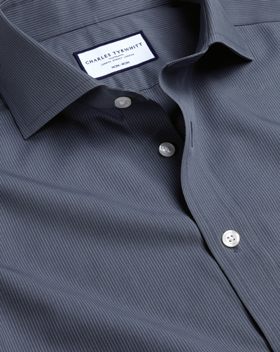 Charles Tyrwhitt Men's  Cutaway Collar Non-iron Poplin Hairline Stripe Dress Shirt In Blue