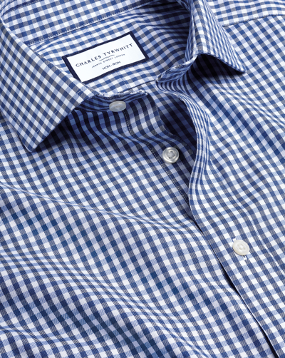 Charles Tyrwhitt Men's  Cutaway Collar Non-iron Twill Gingham Dress Shirt In Blue