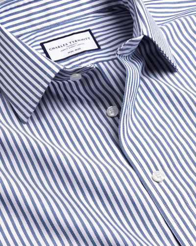 Charles Tyrwhitt Men's  Non-iron Royal Oxford Butcher Stripe Dress Shirt In Blue