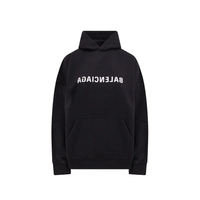 Balenciaga Logo Hooded Sweatshirt In Black