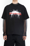 44 Label Group Black Bowling Shirt With Logo Patch In Cotton Denim Man In Black