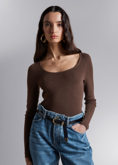 Other Stories Fitted Scoop-neck Top In Brown