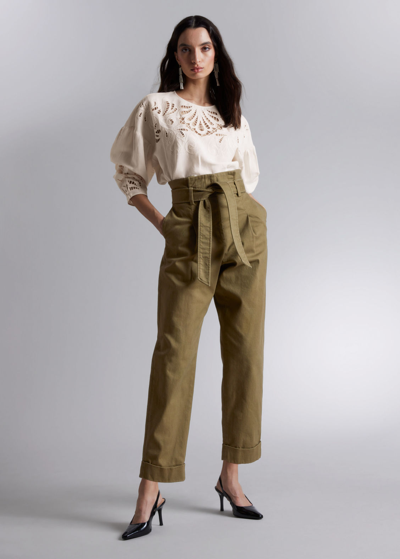 Other Stories Cropped Paperbag Trousers In Green