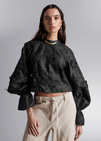 Other Stories Cropped Floral-appliqué Blouse In Black