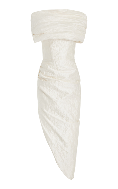 Maticevski Amber Gathered Metallic Cotton-blend Midi Dress In White