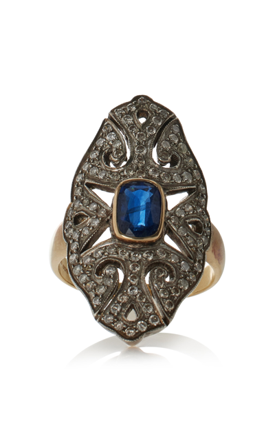 Amrapali One-of-a-kind Rajasthan 18k Yellow Gold Sapphire; Diamond Ring In Blue