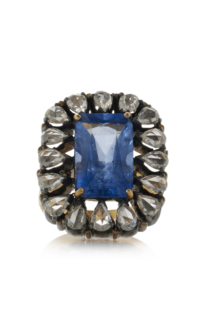 Amrapali One-of-a-kind Victorian Rajasthan 18k Yellow Gold Sapphire; Diamond Ring In Blue