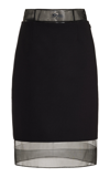 PRADA LAYERED MESH AND WOOL MIDI SKIRT