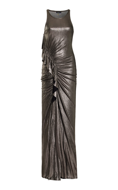 Atlein Ruffled Metallic Jersey Maxi Dress In Silver