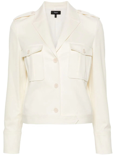 Theory Cashmere Gabardine Boxy Military Jacket In White