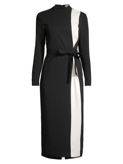 Reiss Millie - Black/white Contrast Stripe Belted Midi Dress, Us 4