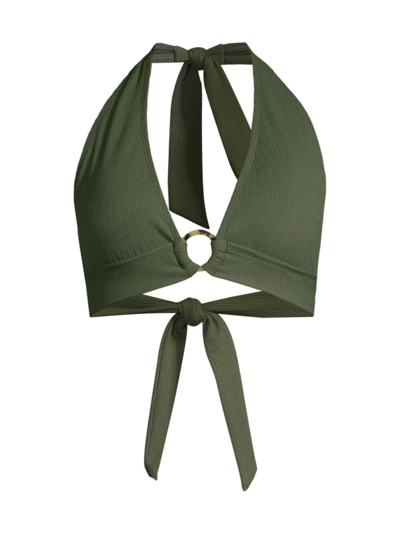 Change Of Scenery Women's Erin Ring Halter Bikini Top In Olive Texture