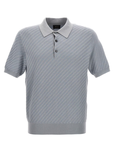Brioni Woven Knit Polo Shirt In Blue