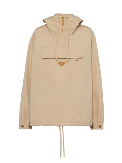 Prada Women's Panama Cotton Windbreaker In Beige Khaki