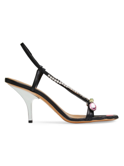 Marni Crystal-embellished Leather Sandals In Black Orange