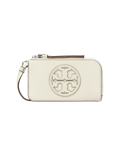 Tory Burch Miller Top Zip Leather Card Case In New Ivory