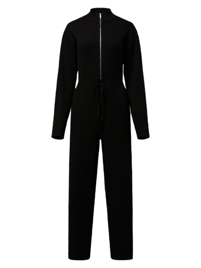 Weworewhat Women's Oversized Knit Quarter-zip Jumpsuit In Black