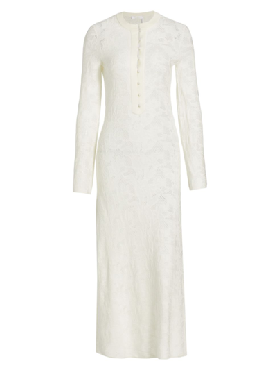 Chloé Women's Embroidered Wool & Silk Midi-dress In White