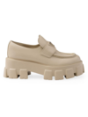 Prada Women's Brushed Leather Monolith Loafers In Beige