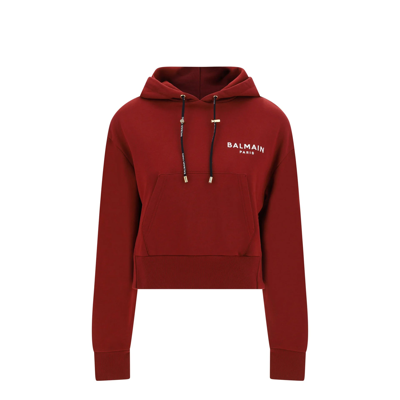 Balmain Cotton Hooded Sweatshirt In Red