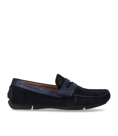 Emporio Armani Suede Driving Shoes In Navy Blue