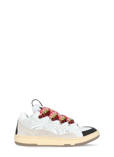 LANVIN WHITE LEATHER AND TECH FABRIC SNEAKERS