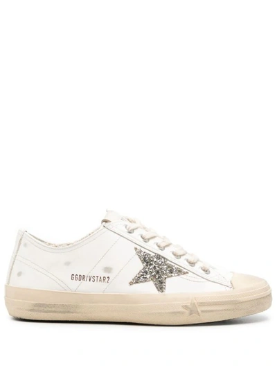 Golden Goose V-star 2 Distressed Leather Sneakers In White