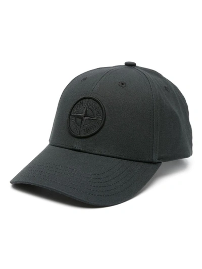 Stone Island Embroidered-logo Cotton Cap In Black