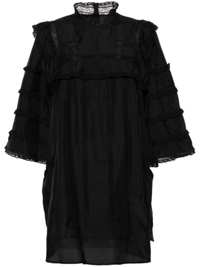 Isabel Marant Pintuck Lace-panels Silk Dress In Black