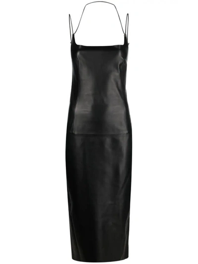 Attico The  Strapped Leather Midi Dress In Black