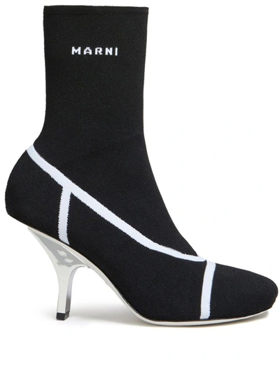 Marni Intarsia Logo Ankle Boots White/black
