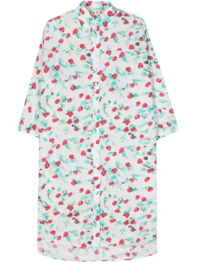 Marni Reverie-print Cotton Shirtdress In White