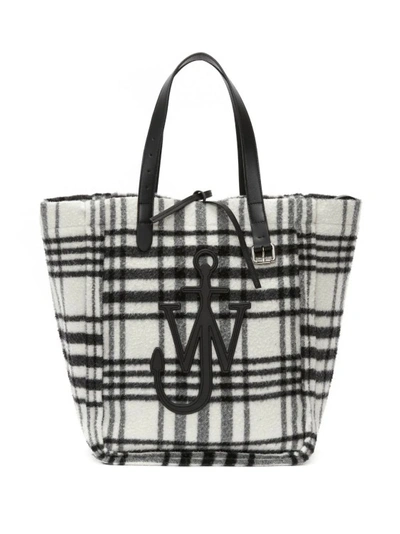 Jw Anderson Checkered Logo Patch Tote Bag In White