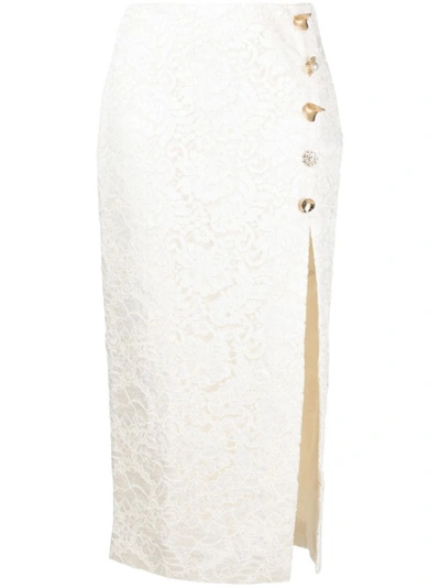 Self-portrait Cord-lace Slit Midi Skirt In White