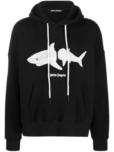 PALM ANGELS BLACK WHITE SHARK HOODIE