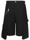 GCDS BLACK COTTON BERMUDA SHORTS