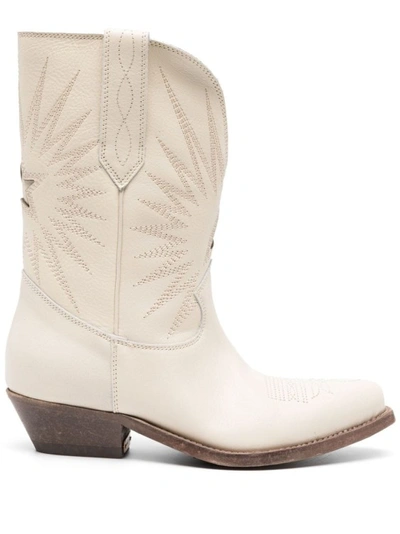 Golden Goose Low Wish Star Embroidered Leather Cowboy Boots In Beige