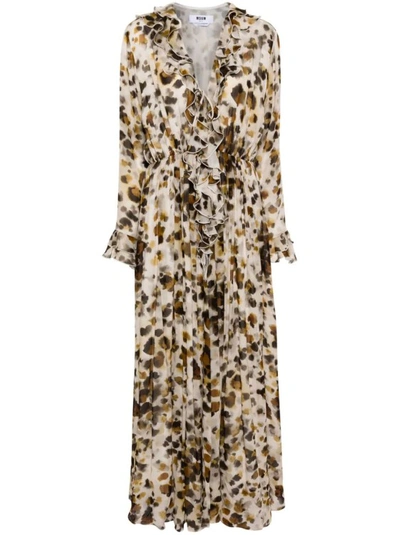 Msgm Multicolour  Ruffle Maxi Dress In Brown