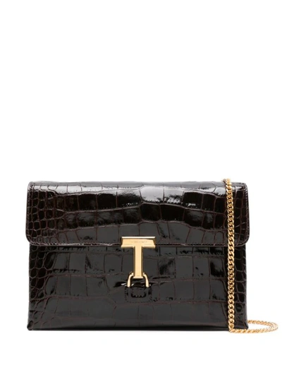 Tom Ford Tara Crocodile-effect Shoulder Bag In Black