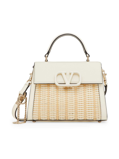 Valentino Garavani Small Straw-effect Vsling Top-handle Bag In Natural Ivory