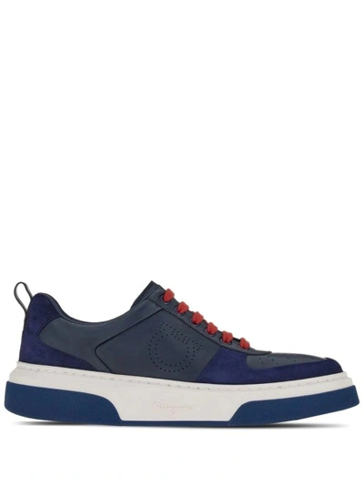 Ferragamo Man Sneaker In Marine Blue