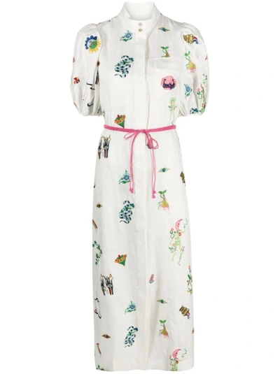 Alemais Atticus Embroidered Linen Shirt Dress In Cream Multi