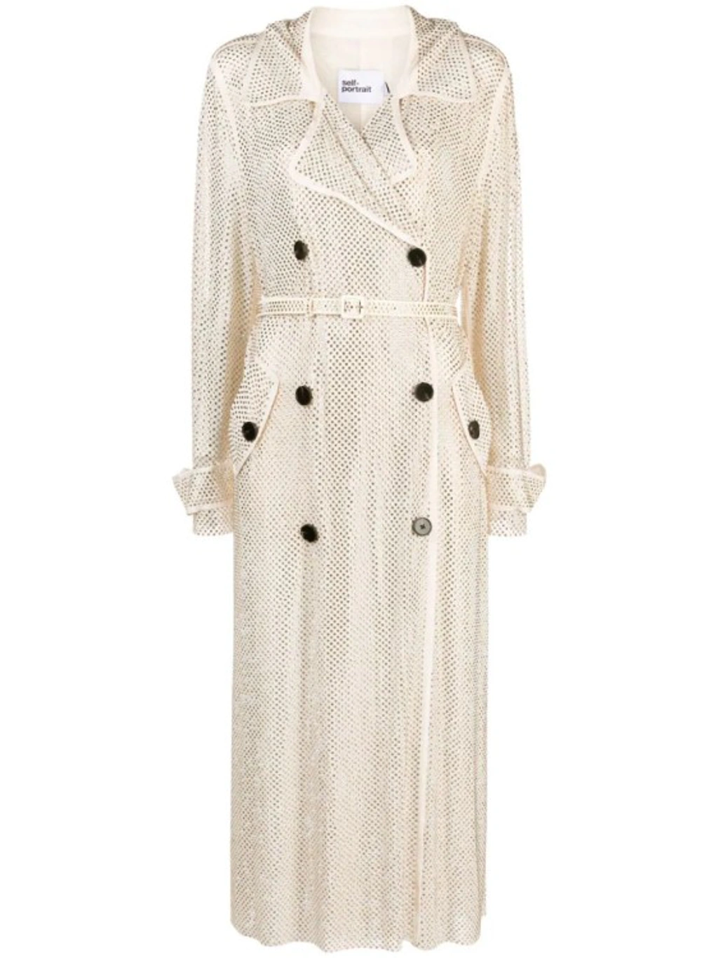 Self-portrait Rhinestone Mesh Trench Coat In Neutrals ModeSens