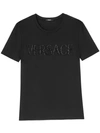 Versace Crystal Logo Crew Neck Top In Black