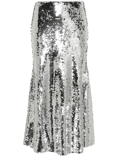 Self-portrait Sequined Flared Maxi Skirt In Grey