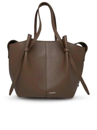 Yuzefi Mochi Square Bag In Beige Leather In Brown