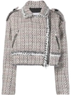 Msgm Multi-colored Tweed Biker Jacket In Grey