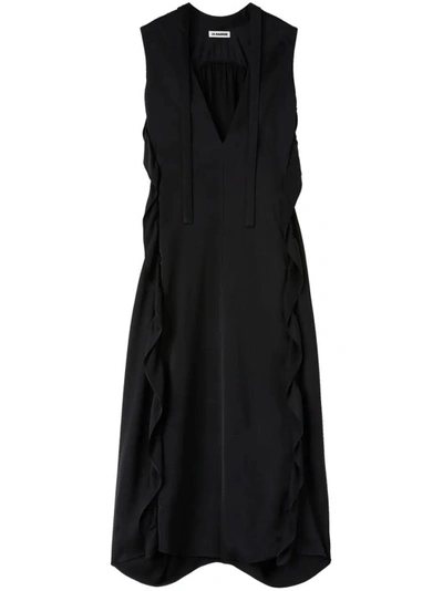 Jil Sander Ruffle-detail V-neck Maxi Dress In Black