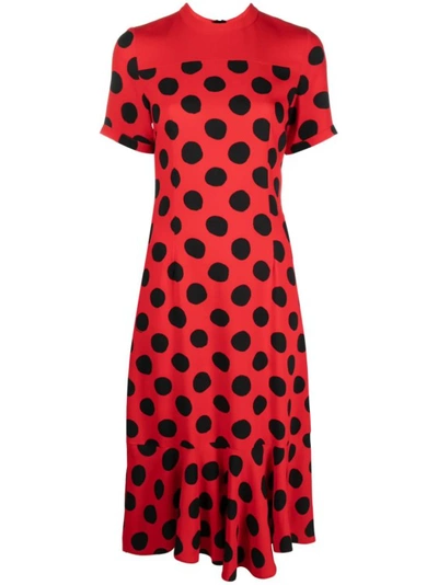 Marni Polka Dot Cady Midi Dress In Red